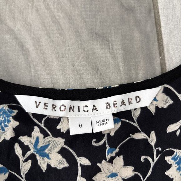 Veronica Beard Josephine Ruched Floral Mini Dress Women’s Sz 6 Black Blue Silk - Picture 2 of 9